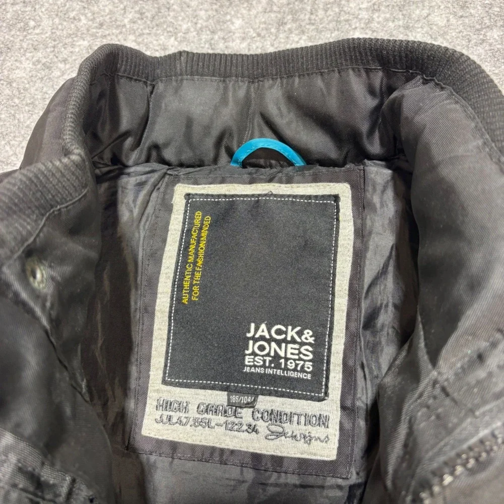 Jack & Jones Mens Black Quilted Puffer Bomber Jacket Size L Full Zip Coat